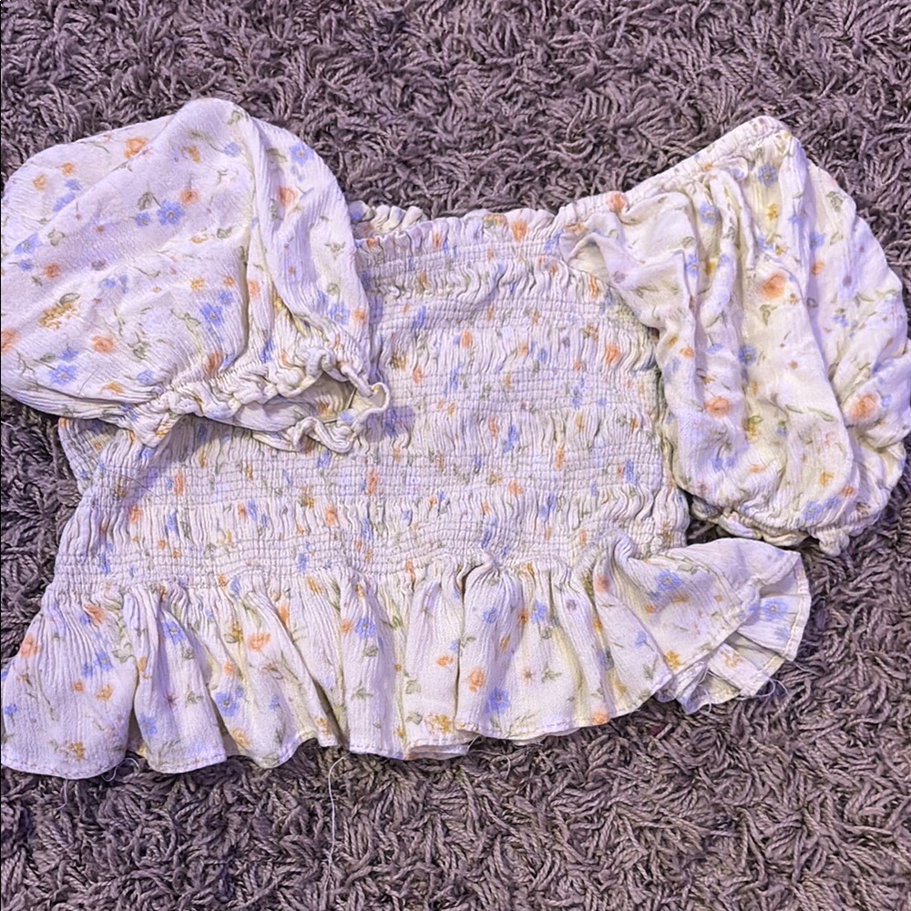 Forever 21 Purple Puff Sleeve Smocked Blouse